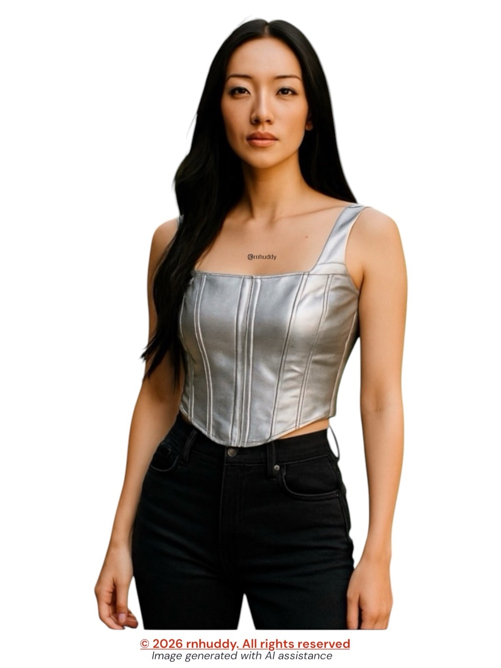 Japna S silver faux leather corset top